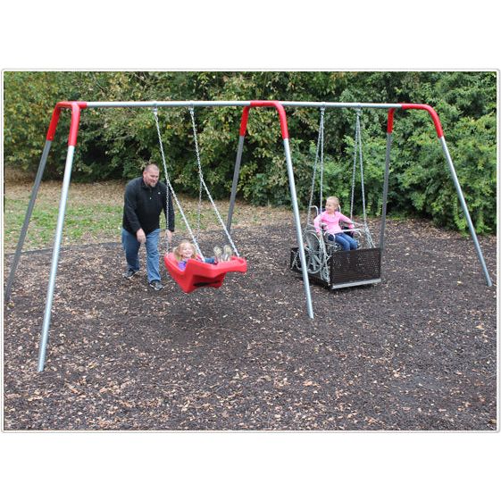 2 Bay ADA Swing with wheelchair platform and JennSwing seat